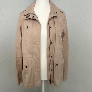 Endless Love Women's Large Tan Utility Anorak‎ Jacket Snap Button Up Lightweight
